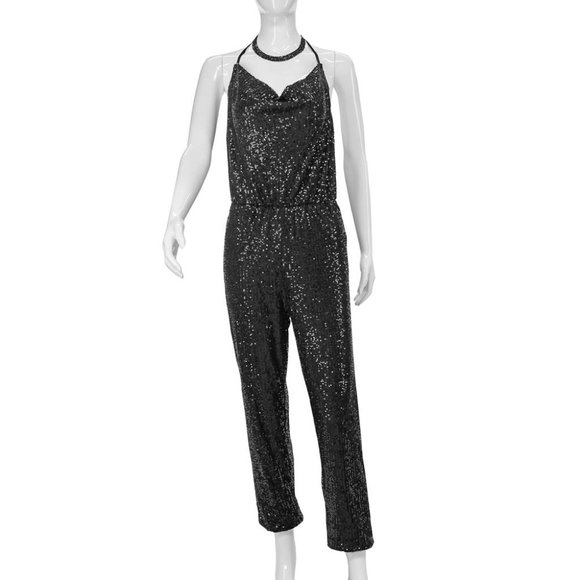1725-FATE BLACK SEQUIN JUMPSUIT - Picture 1 of 5